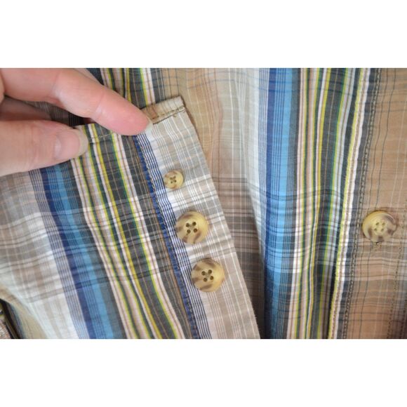 Duluth Trading Co Men's XL Brown Striped Plaid Short Sleeve Button Down Shirt - Picture 8 of 12